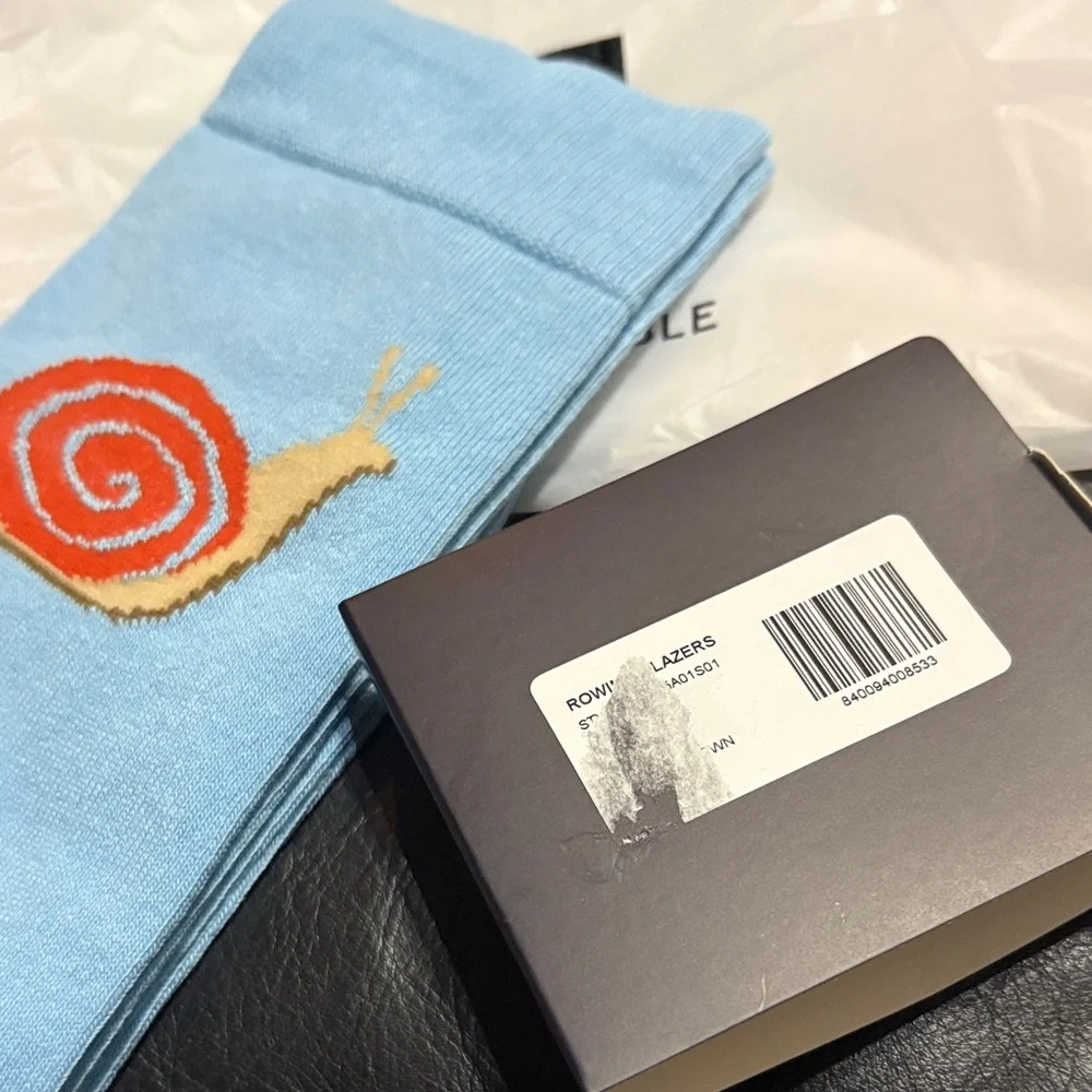 Rowing Blazers Blue Socks with Orange Snail Design - Picture 2 of 4